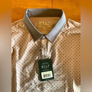 BYLT LUX - Premium basics drop cut polo. Large in Polka dot Purple